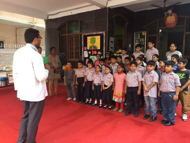 Students participating in dental checkups at Lovedale International School, Hyderabad, Banjara Hills, for preventive care and oral health awareness.