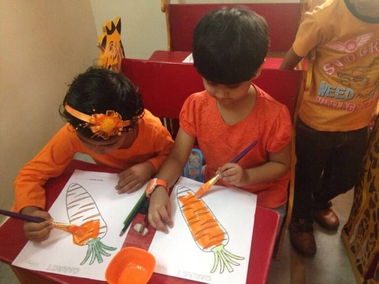 Students celebrating Orange Colour Day at Lovedale International School, Hyderabad, Banjara Hills, showcasing vibrancy and creativity.
