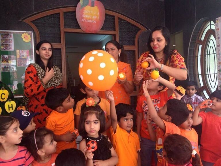 Students celebrating and exploring the vibrant world of the color orange on Orange Colour Day at Lovedale International School, Hyderabad, Banjara Hills, showcasing their creativity and enthusiasm.